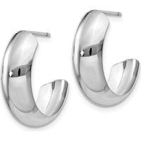 14K White Gold Polished J-Hoop Earrings - 18mm Length, Rhodium Plated by Oro Pregiato