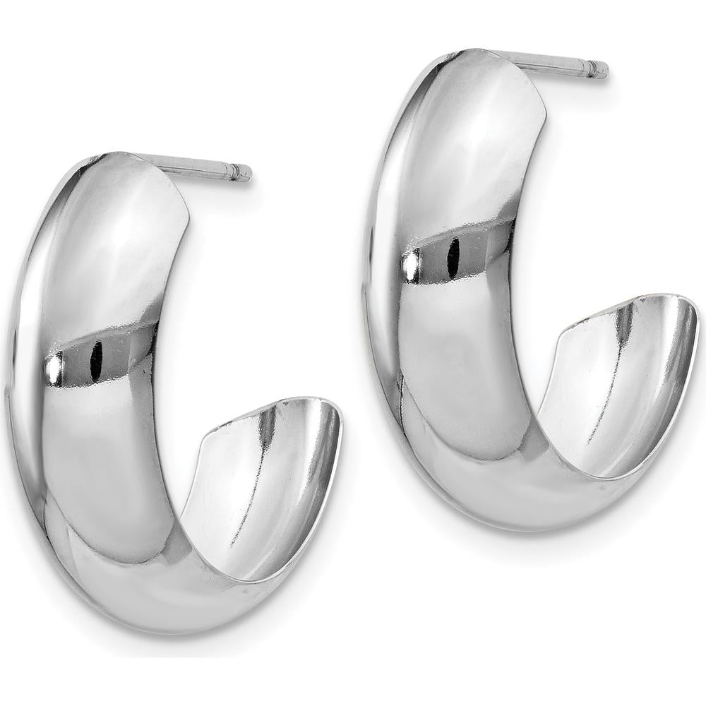 14K White Gold Polished J-Hoop Earrings - 18mm Length, Rhodium Plated by Oro Pregiato