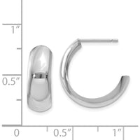 14K White Gold Polished J-Hoop Earrings - 18mm Length, Rhodium Plated by Oro Pregiato
