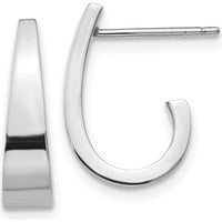 14K White Gold Polished J-Hoop Earrings - Elegant Design with Rhodium Plating by Oro Pregiato