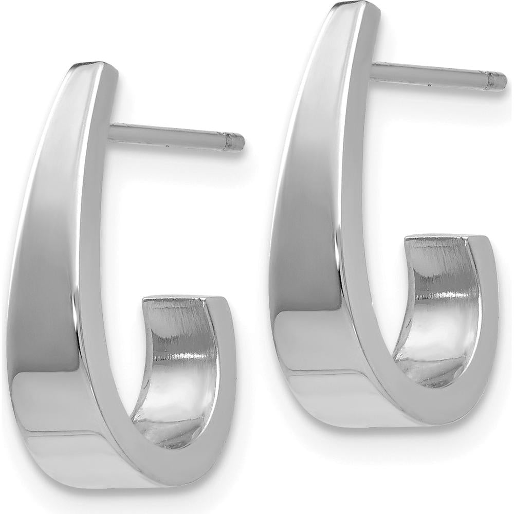 14K White Gold Polished J-Hoop Earrings - Elegant Design with Rhodium Plating by Oro Pregiato