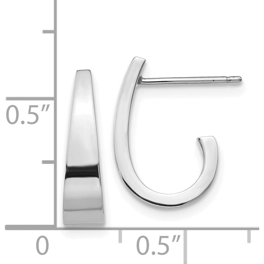 14K White Gold Polished J-Hoop Earrings - Elegant Design with Rhodium Plating by Oro Pregiato