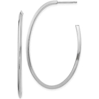 14K White Gold Polished Knife-Edge Oval Hoop Earrings - 43.9mm Length by 0
