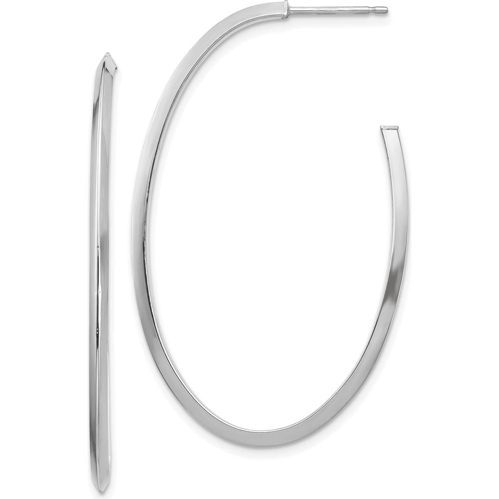 14K White Gold Polished Knife-Edge Oval Hoop Earrings - 43.9mm Length by 0