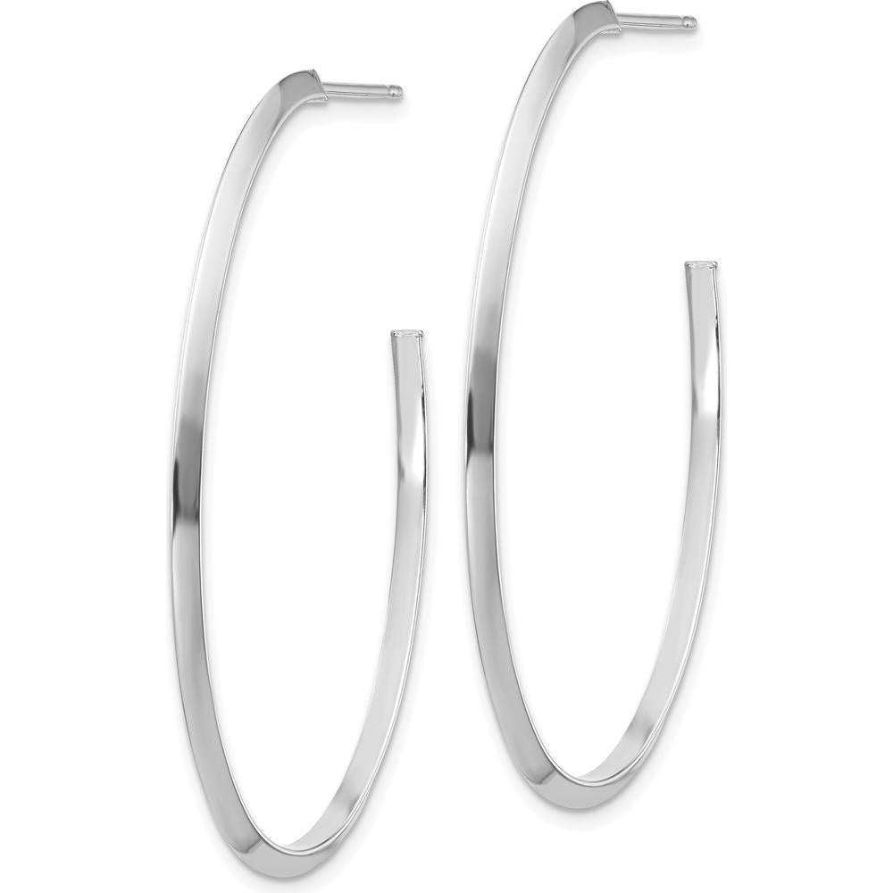 14K White Gold Polished Knife-Edge Oval Hoop Earrings - 43.9mm Length by 0