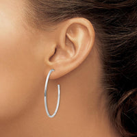 14K White Gold Polished Knife-Edge Oval Hoop Earrings - 43.9mm Length by 0