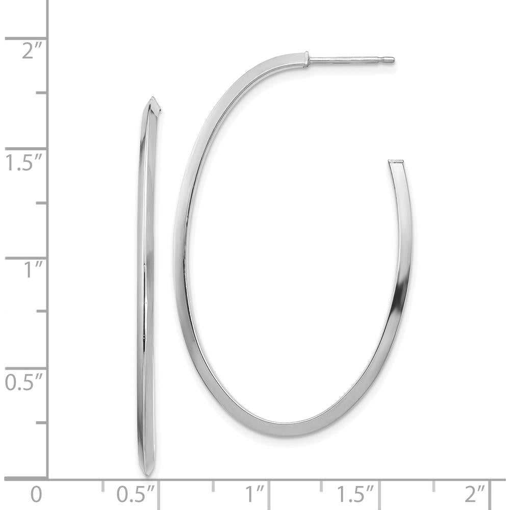 14K White Gold Polished Knife-Edge Oval Hoop Earrings - 43.9mm Length by 0