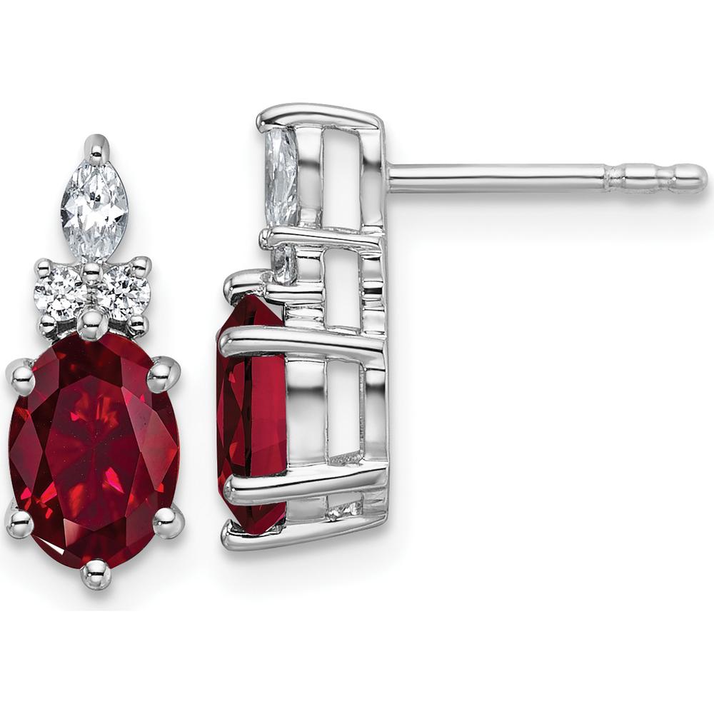 14K White Gold Polished Lab-Created Ruby and Diamond Twisted Post Earrings - 0.90 Carat Total Gemstone Weight by Oro Pregiato