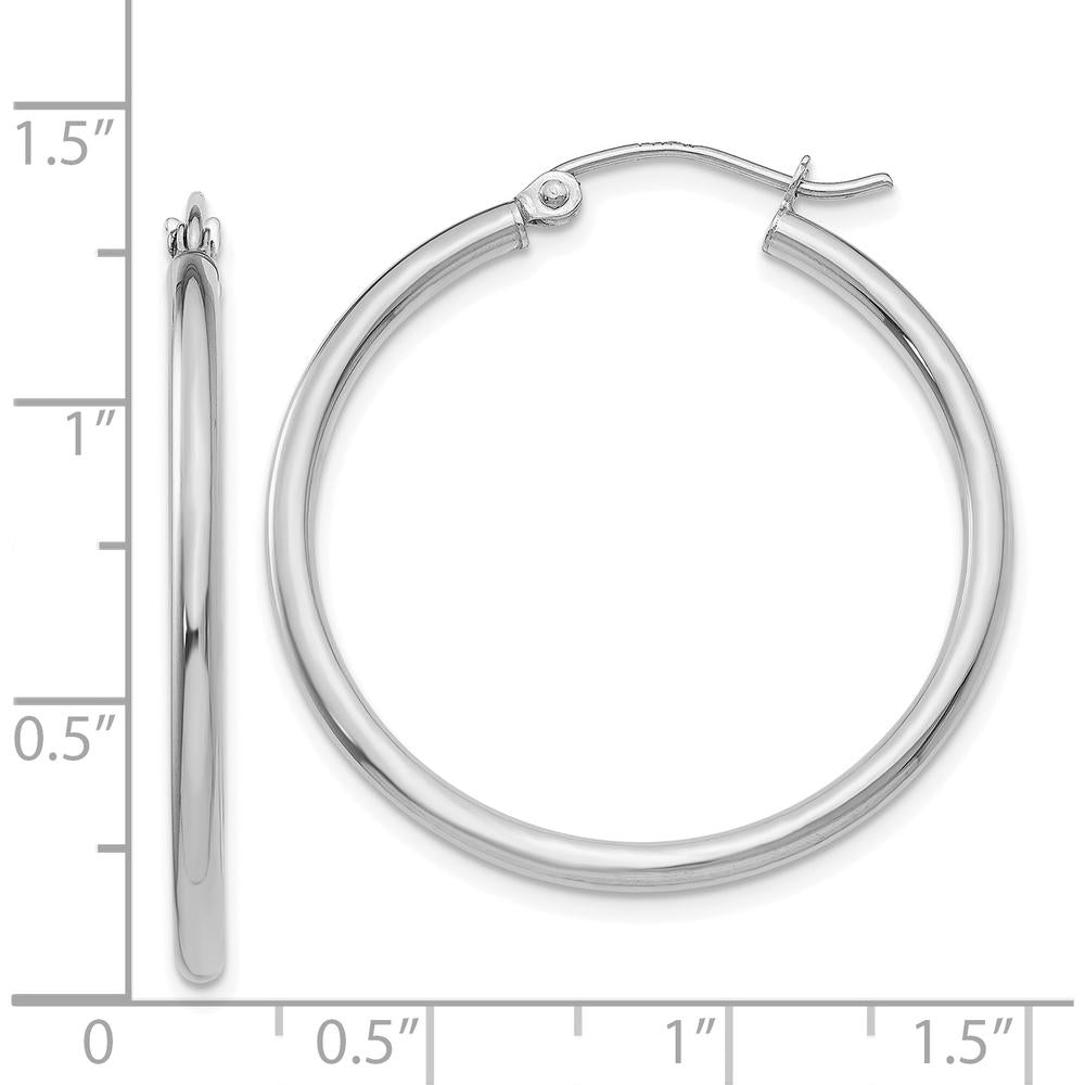 14K White Gold Polished Large Hoop Earrings - 30mm Length by 0