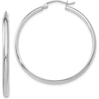 14K White Gold Polished Large Hoop Earrings - 37mm Length by 0