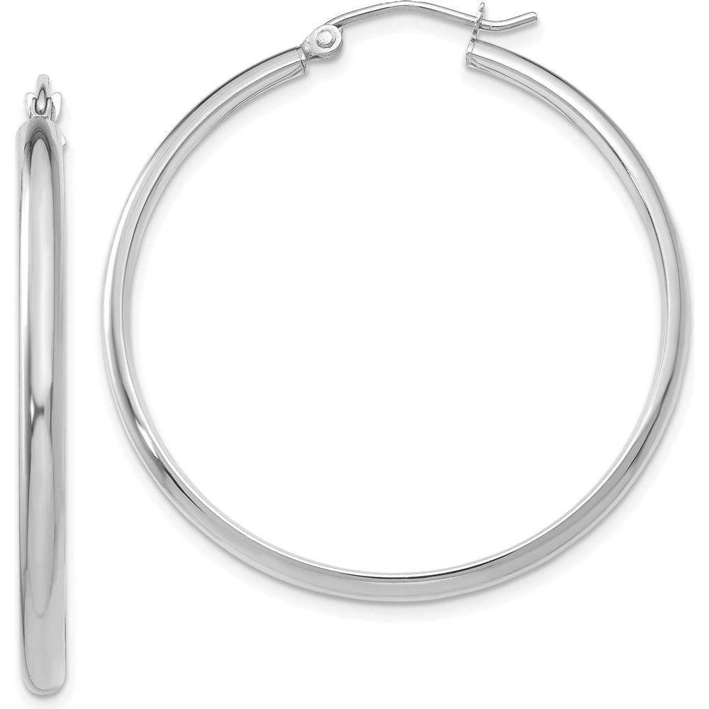 14K White Gold Polished Large Hoop Earrings - 37mm Length by 0