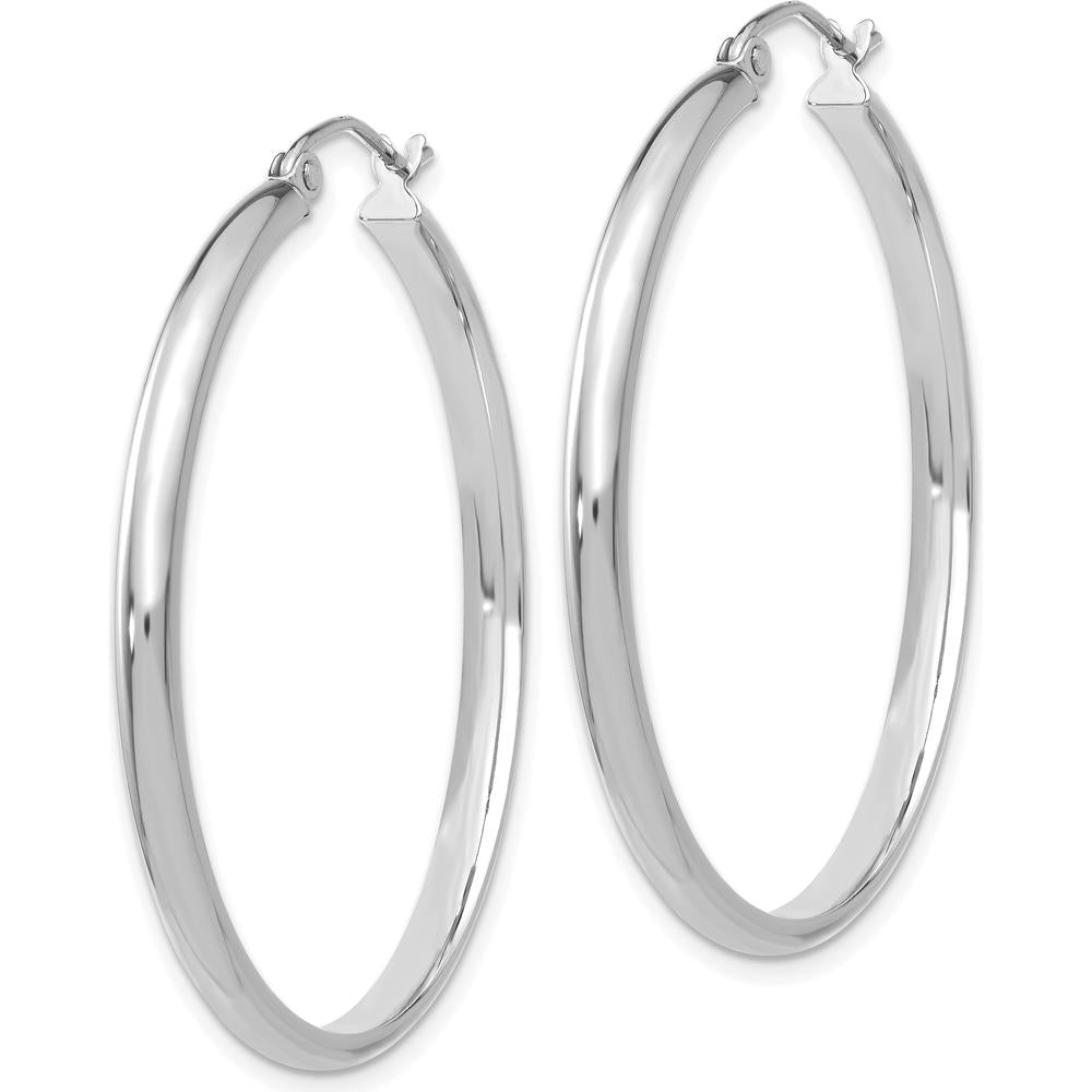 14K White Gold Polished Large Hoop Earrings - 37mm Length by 0