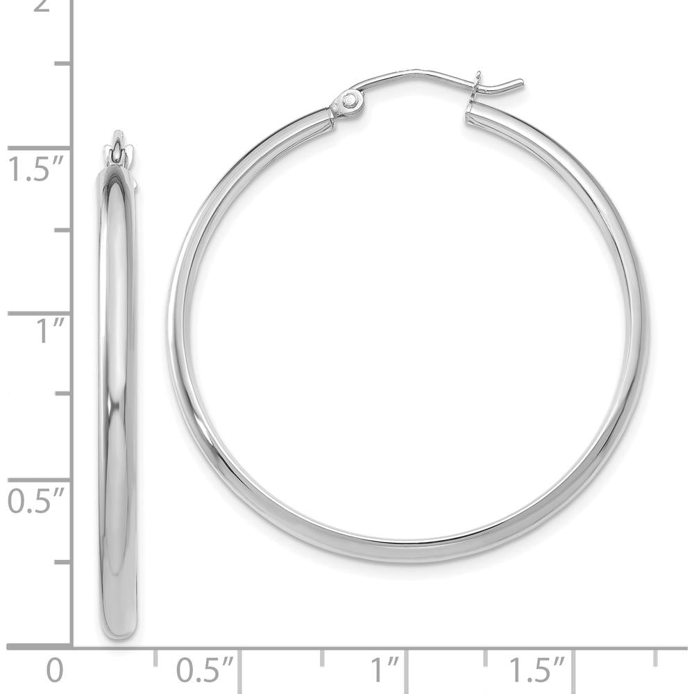 14K White Gold Polished Large Hoop Earrings - 37mm Length by 0