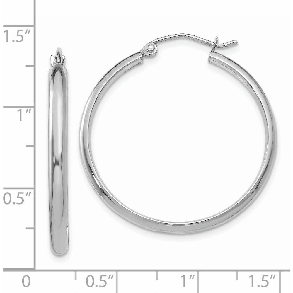 14K White Gold Polished Large Hoop Earrings - Rhodium Plated Finish by 0