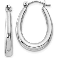 14K White Gold Polished Large Hoop Earrings - Rhodium Plated, Hollow, Die Struck Design by Oro Pregiato