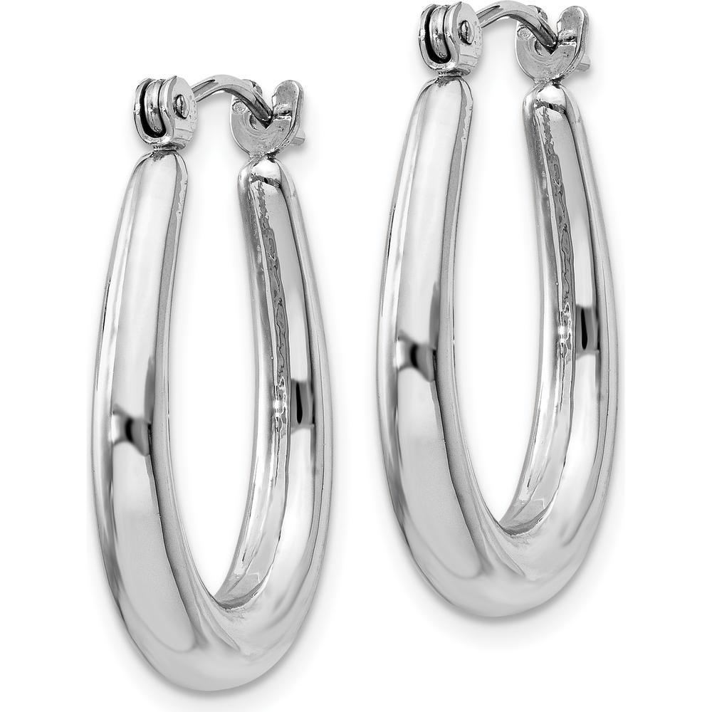 14K White Gold Polished Large Hoop Earrings - Rhodium Plated, Hollow, Die Struck Design by Oro Pregiato