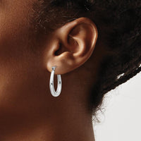14K White Gold Polished Large Hoop Earrings - Rhodium Plated, Hollow, Die Struck Design by Oro Pregiato