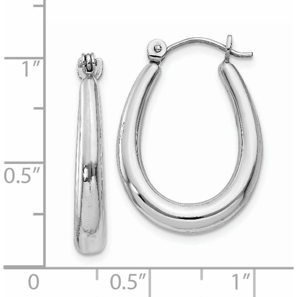 14K White Gold Polished Large Hoop Earrings - Rhodium Plated, Hollow, Die Struck Design by Oro Pregiato