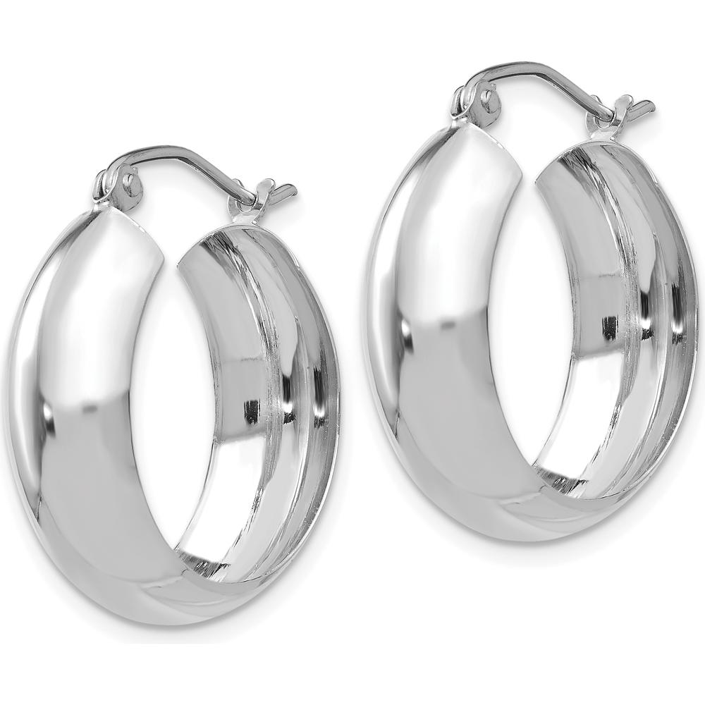 14K White Gold Polished Large Hoop Earrings with Rhodium Plating by Oro Pregiato