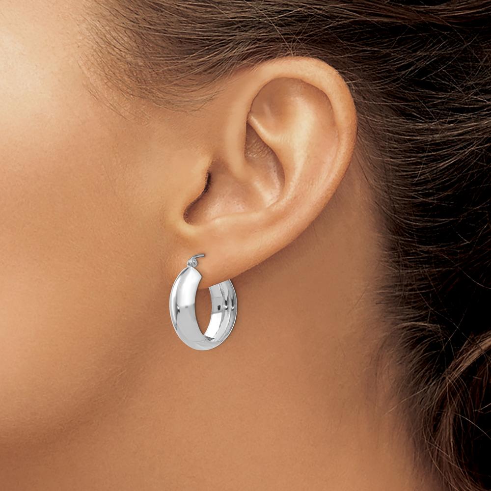 14K White Gold Polished Large Hoop Earrings with Rhodium Plating by Oro Pregiato