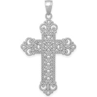 14K White Gold Polished Large Rope Frame Filigree Cross Pendant 33.6mm Length by Oro Pregiato