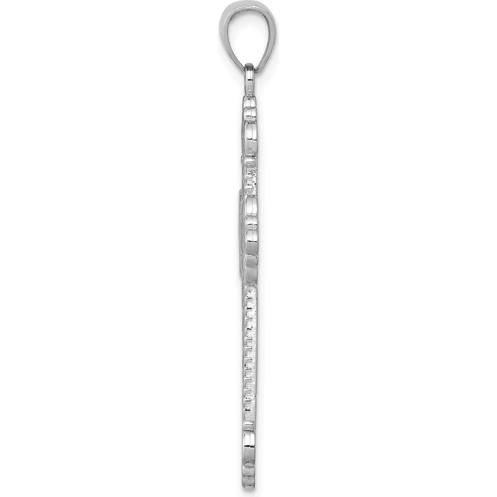 14K White Gold Polished Large Rope Frame Filigree Cross Pendant 33.6mm Length by Oro Pregiato