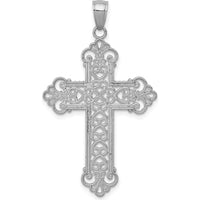 14K White Gold Polished Large Rope Frame Filigree Cross Pendant 33.6mm Length by Oro Pregiato