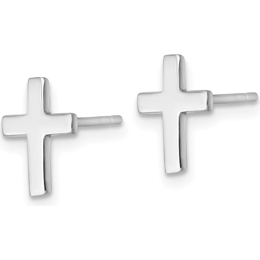 14K White Gold Polished Latin Cross Post Earrings - Timeless Faith Jewelry by Oro Pregiato