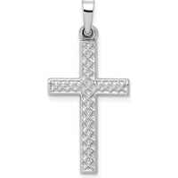 14K White Gold Polished Lattice Cross Pendant with Rhodium Plating - Elegant Faith Symbol by Oro Pregiato