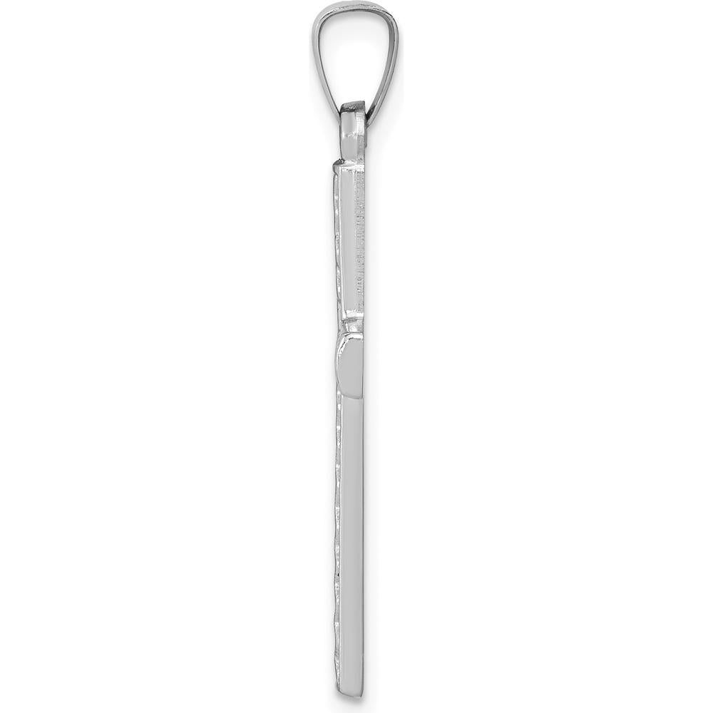 14K White Gold Polished Lattice Cross Pendant with Rhodium Plating - Elegant Faith Symbol by Oro Pregiato
