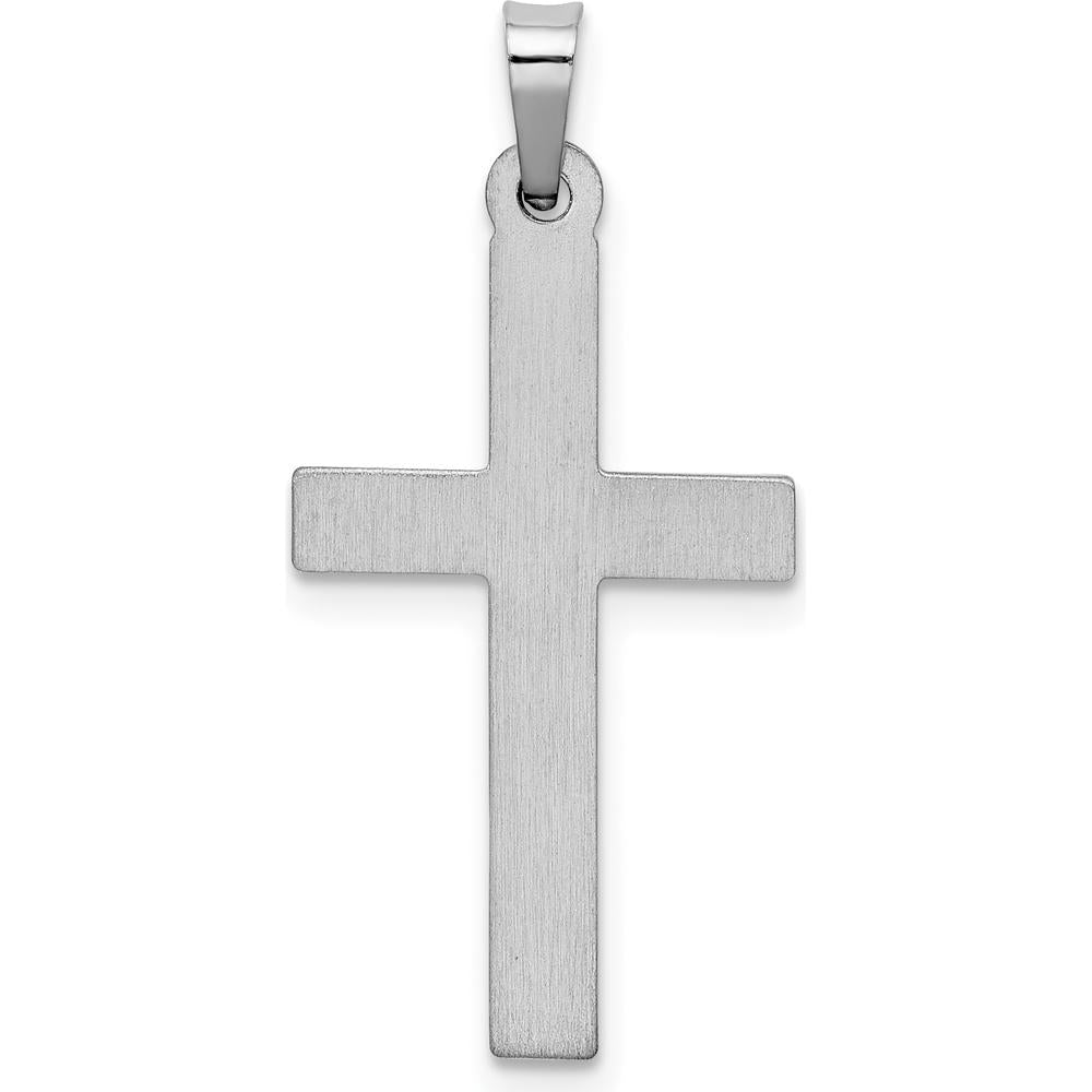 14K White Gold Polished Lattice Cross Pendant with Rhodium Plating - Elegant Faith Symbol by Oro Pregiato