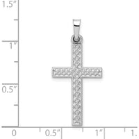 14K White Gold Polished Lattice Cross Pendant with Rhodium Plating - Elegant Faith Symbol by Oro Pregiato