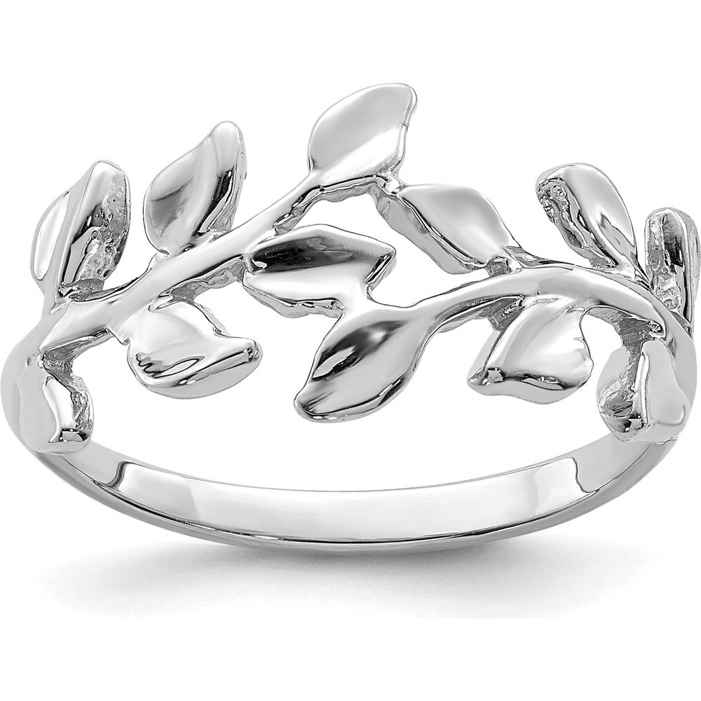 14K White Gold Polished Leaf Band Ring - Nature-Inspired Design by Oro Pregiato