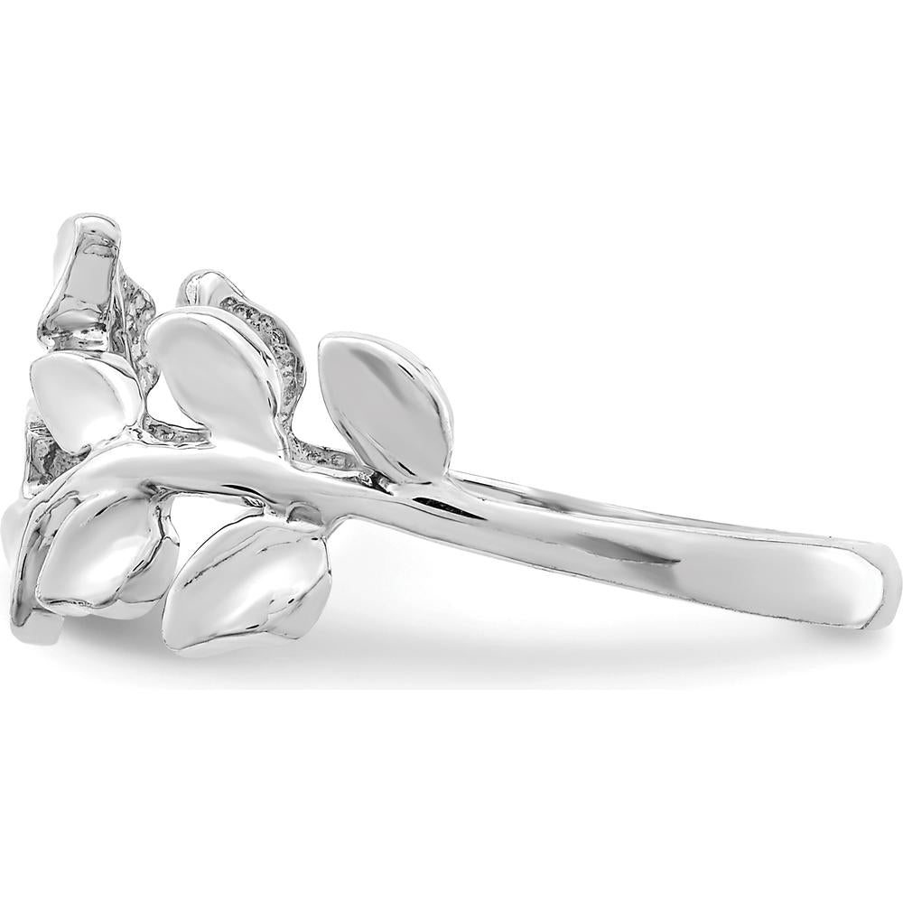 14K White Gold Polished Leaf Band Ring - Nature-Inspired Design by Oro Pregiato