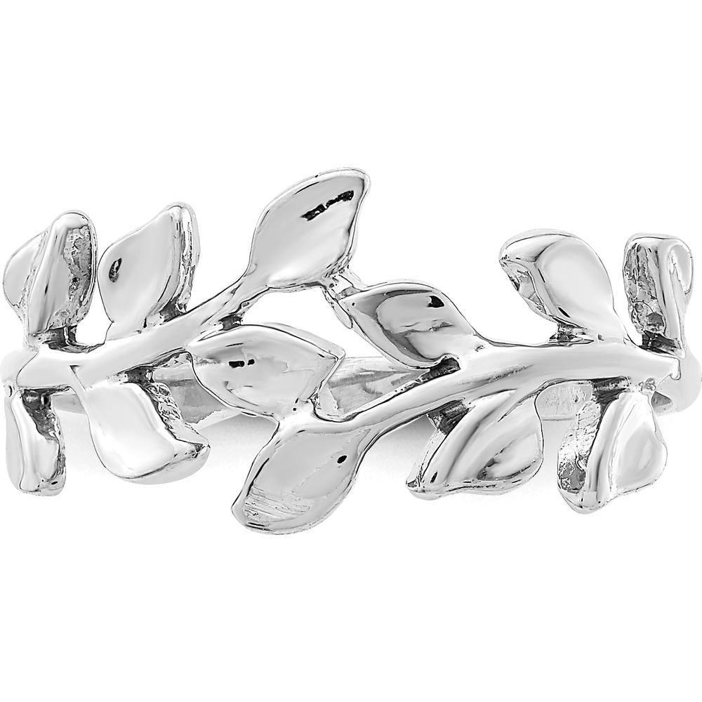 14K White Gold Polished Leaf Band Ring - Nature-Inspired Design by Oro Pregiato