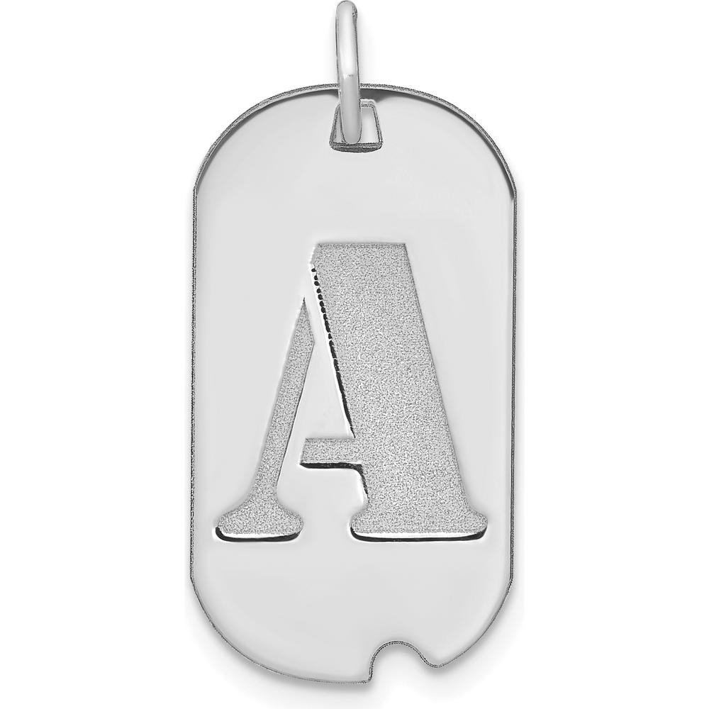 14K White Gold Polished Letter A Initial Dog Tag Pendant by Oro Pregiato