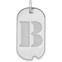14K White Gold Polished Letter B Initial Dog Tag Pendant with Satin Finish by Oro Pregiato