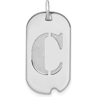 14K White Gold Polished Letter C Initial Dog Tag Pendant - Rhodium-Plated by Oro Pregiato