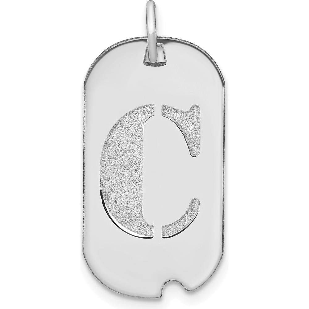 14K White Gold Polished Letter C Initial Dog Tag Pendant - Rhodium-Plated by Oro Pregiato