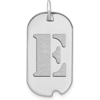 14K White Gold Polished Letter E Initial Dog Tag Pendant - Rhodium Plated, Satin Finish by Oro Pregiato