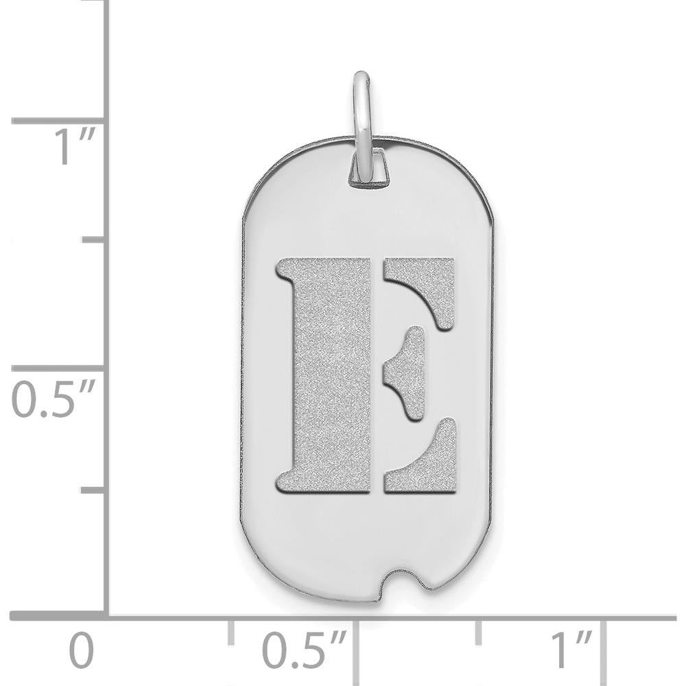 14K White Gold Polished Letter E Initial Dog Tag Pendant - Rhodium Plated, Satin Finish by Oro Pregiato
