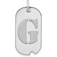 14K White Gold Polished Letter "G" Initial Dog Tag Pendant - Satin Finish with Rhodium Plating by Oro Pregiato