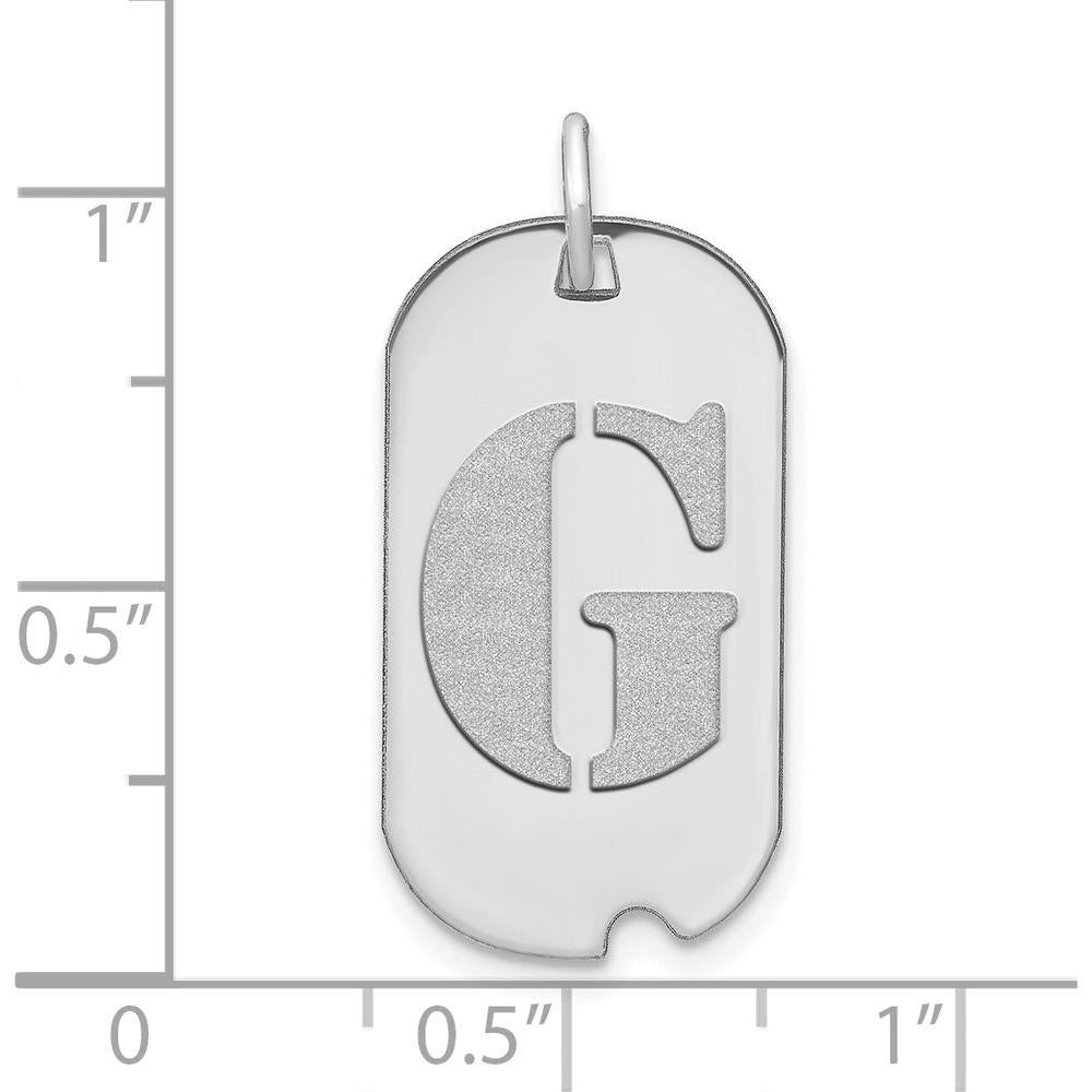 14K White Gold Polished Letter "G" Initial Dog Tag Pendant - Satin Finish with Rhodium Plating by Oro Pregiato