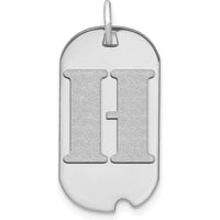 14K White Gold Polished Letter H Initial Dog Tag Pendant - Laser Cut with Satin Finish by Oro Pregiato