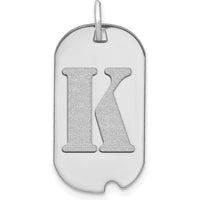 14K White Gold Polished Letter "K" Initial Dog Tag Pendant with Satin and Brushed Texture by Oro Pregiato