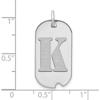 14K White Gold Polished Letter "K" Initial Dog Tag Pendant with Satin and Brushed Texture by Oro Pregiato