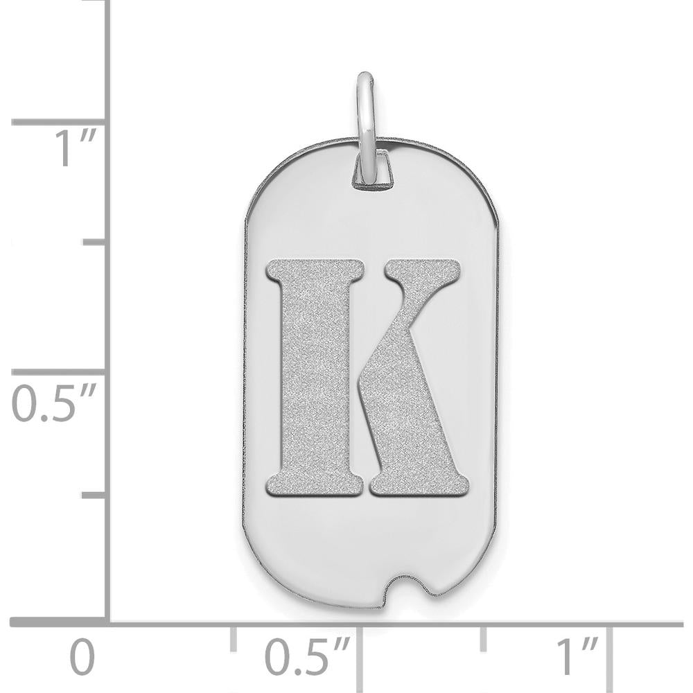 14K White Gold Polished Letter "K" Initial Dog Tag Pendant with Satin and Brushed Texture by Oro Pregiato