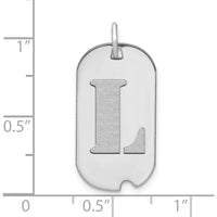 14K White Gold Polished Letter L Initial Dog Tag Pendant - Laser-Cut Design, Rhodium Plating by Oro Pregiato
