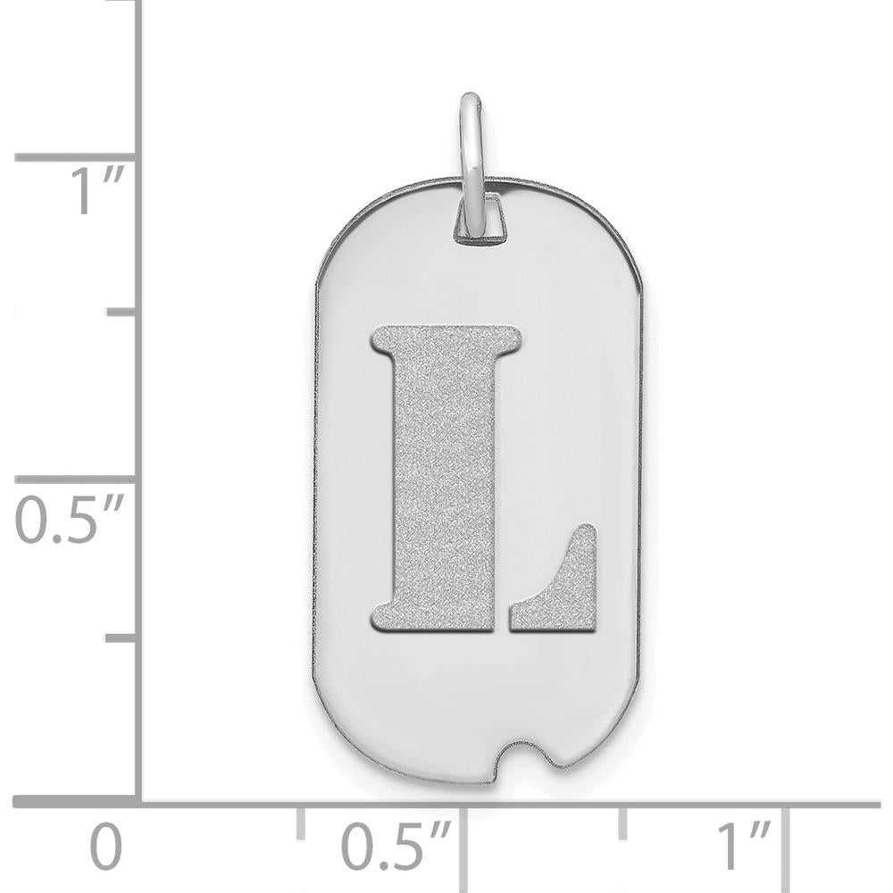 14K White Gold Polished Letter L Initial Dog Tag Pendant - Laser-Cut Design, Rhodium Plating by Oro Pregiato