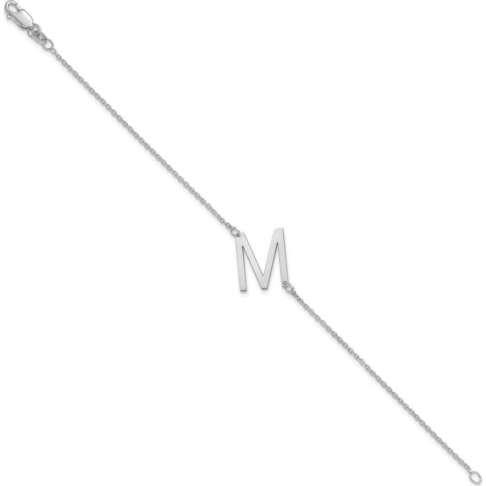 14K White Gold Polished Letter M Bracelet with Rhodium Plating by Oro Pregiato